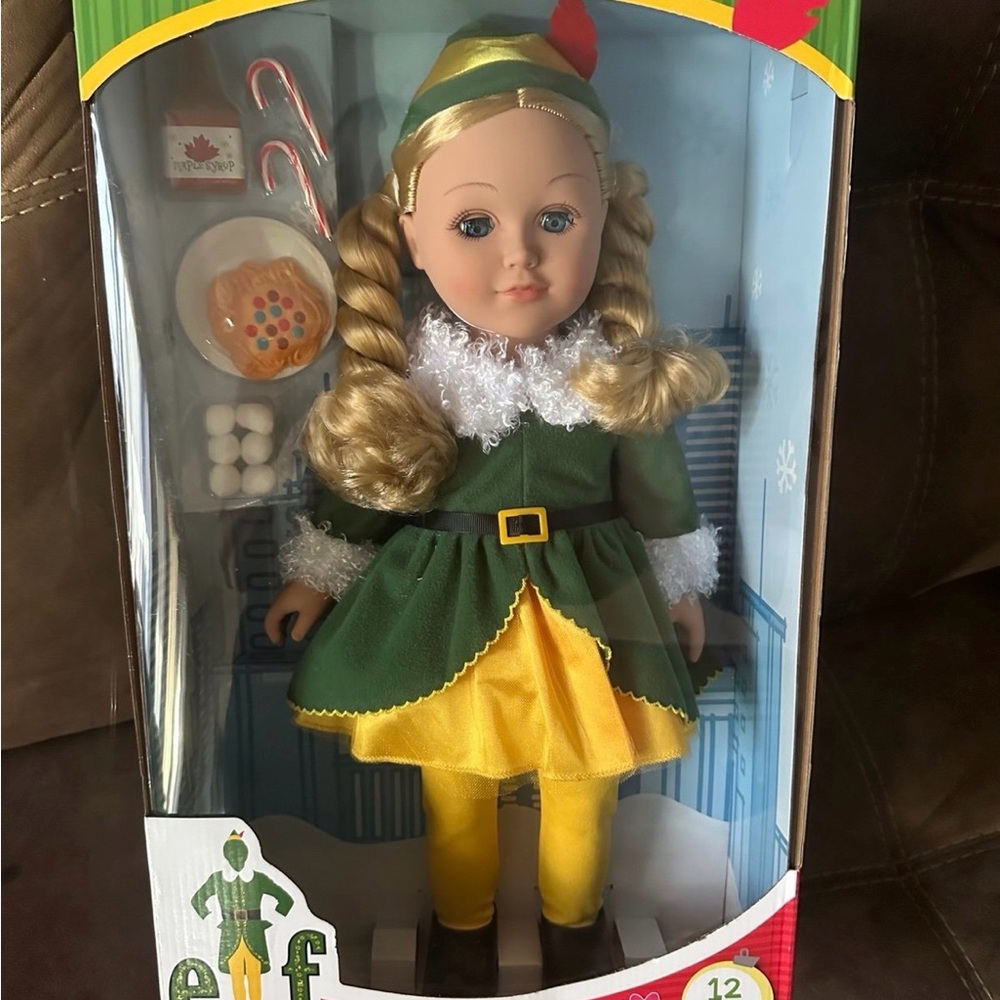 Holiday Elf Girl Doll in Green & Yellow Outfit